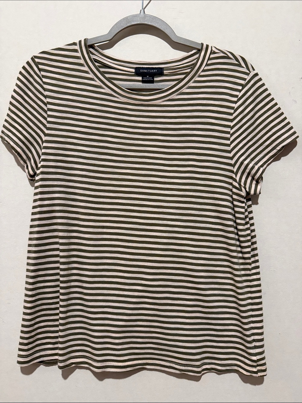 Sanctuary Olive & Pale Pink Striped Crewneck Tee